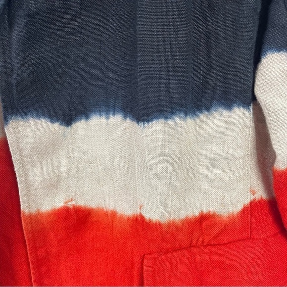 MICHAEL Michael Kors 100% Linen Blazer Notched Collar Red Tan Blue Striped 8 - Picture 4 of 16